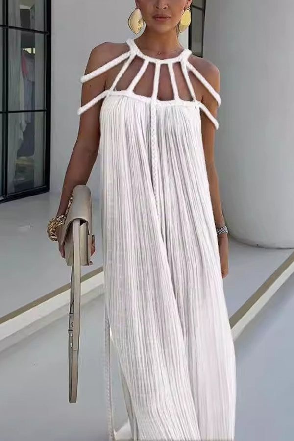 BRAIDED LINEN COVER-UP MAXI DRESS