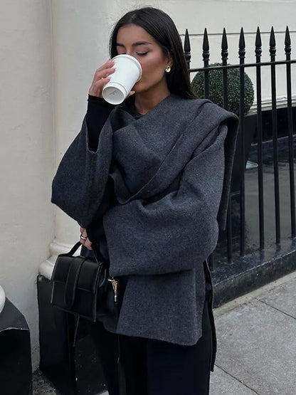 Deep gray wrap-style wool blazer