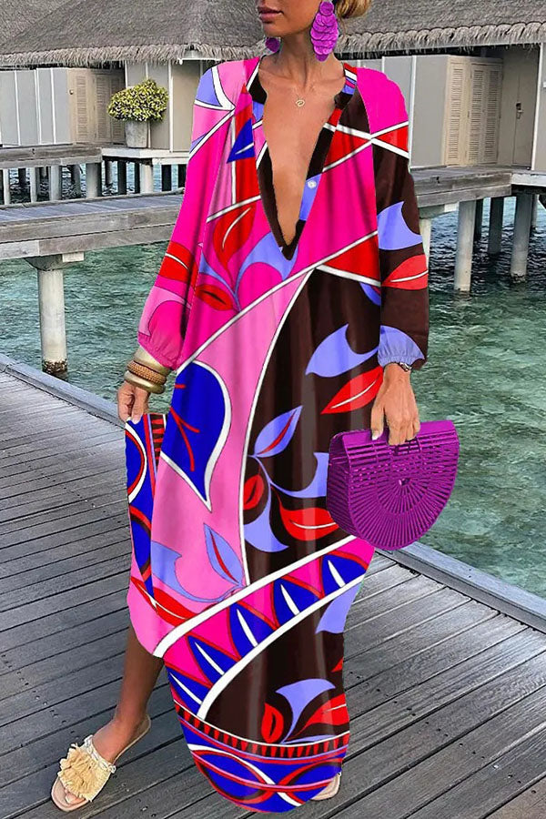 ABSTRACT BUTTON SHIRT DRESS