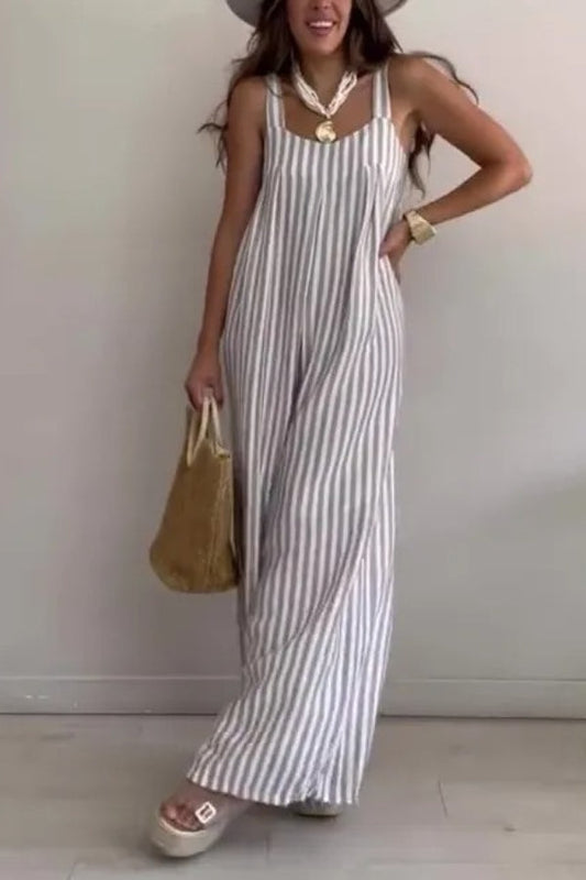 Women's Loose Casual Striped Jumpsuit