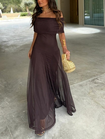 One Shoulder Mesh Maxi Dress