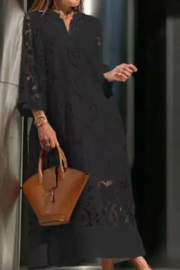 Lace V-Neck Loose Fit Maxi Dress