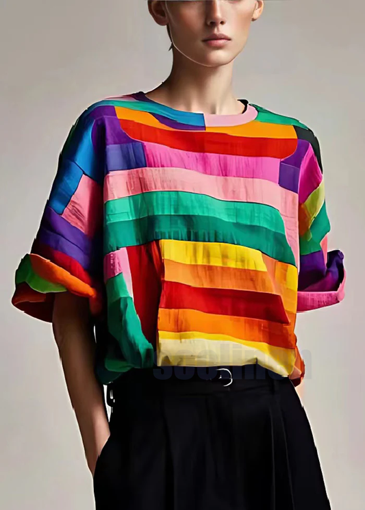 Tailliertes mehrfarbig gestreiftes Patchwork-Baumwoll-Tanktop für den Sommer