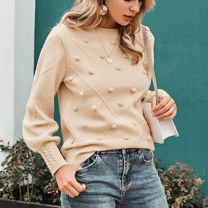 Round-Neck 3D Pom-Pom Oversized Knit Sweater