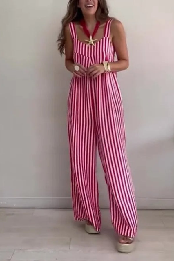 Women's Loose Casual Striped Jumpsuit