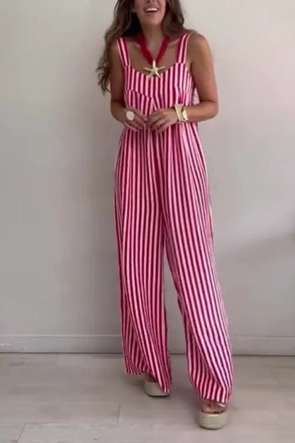 Women's Loose Casual Striped Jumpsuit