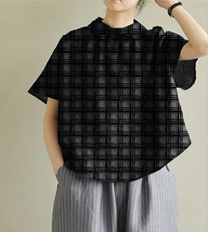 Camisa sencilla de lino liso con cuello Peter Pan blanco para verano