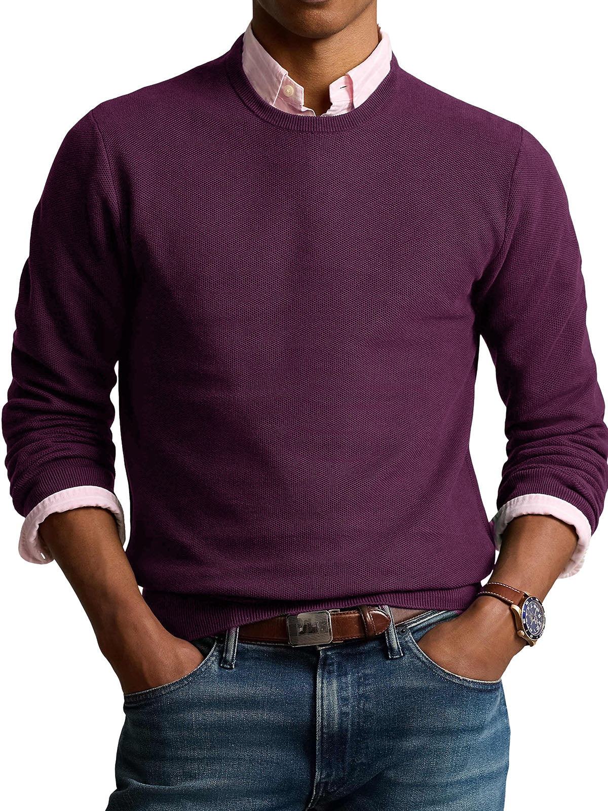Men's Fashionable Retro Round Neck Long Sleeve Sweater