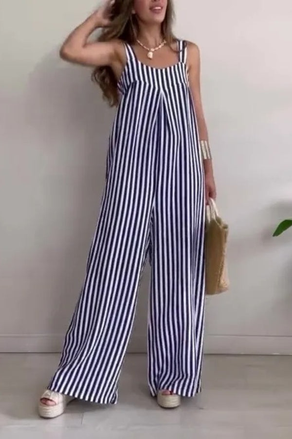 Women's Loose Casual Striped Jumpsuit