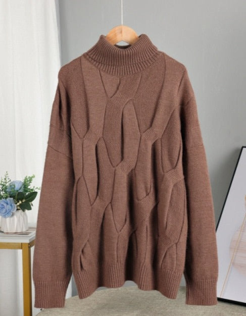 High-Neck 3D Cable-Knit Oversized Sweater