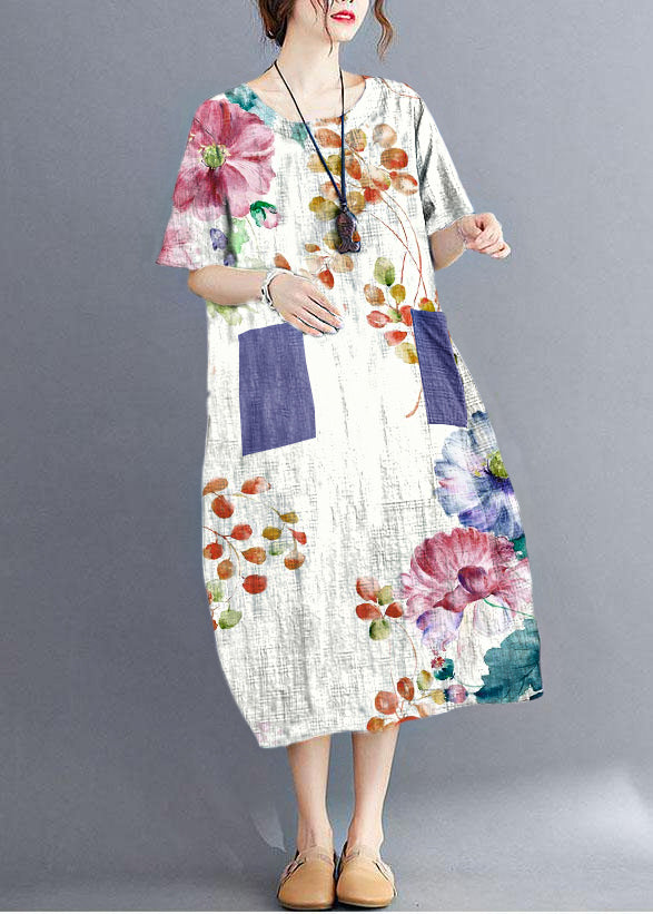 Stilvolle Blau O Neck Plaid Maxi Kleider Baumwolle Leinen Sommer