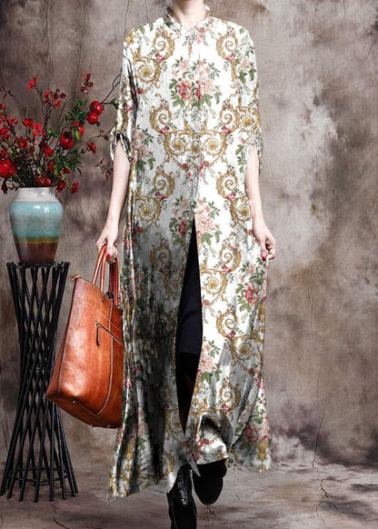 Bequemer langer italienischer Seiden-Cardigan mit schwarzem Aufdruck – begrenzte Stückzahl