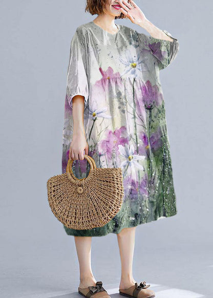 Lose gelbe O-Ausschnitt-Tuniken aus Baumwolle, taillierte Maxi-Sommerkleider