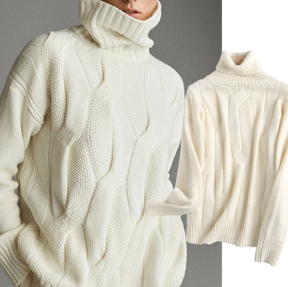 High-Neck 3D Cable-Knit Oversized Sweater