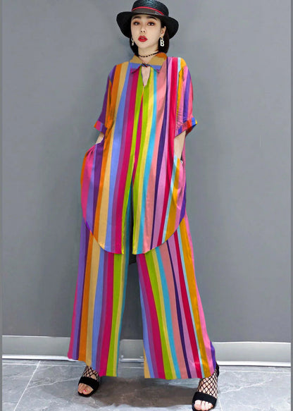 Boho Rotes Peter Pan Kragen Hemd weite Beinhose Satin Zweiteiler Set Frühling