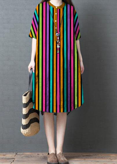 Französisch gestreiftes Baumwoll-Leinen-Tunika-Oberteil Tutorials schwarzes Kleid Sommer