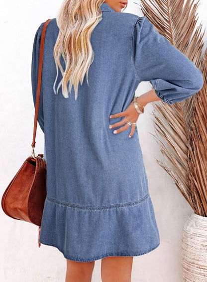 ✨Women's V-neck Puff Sleeve Denim Layered Dress