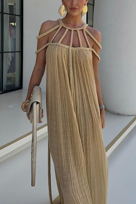 BRAIDED LINEN COVER-UP MAXI DRESS
