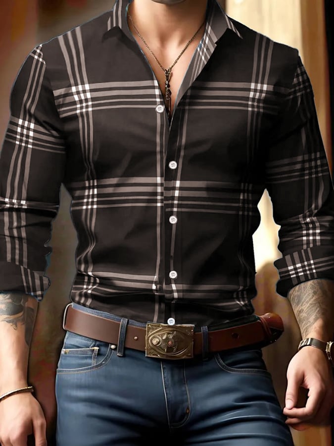 Men's Business Checkered Print Shirt