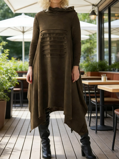 Black Hoodie Plain Casual Knitting Dress