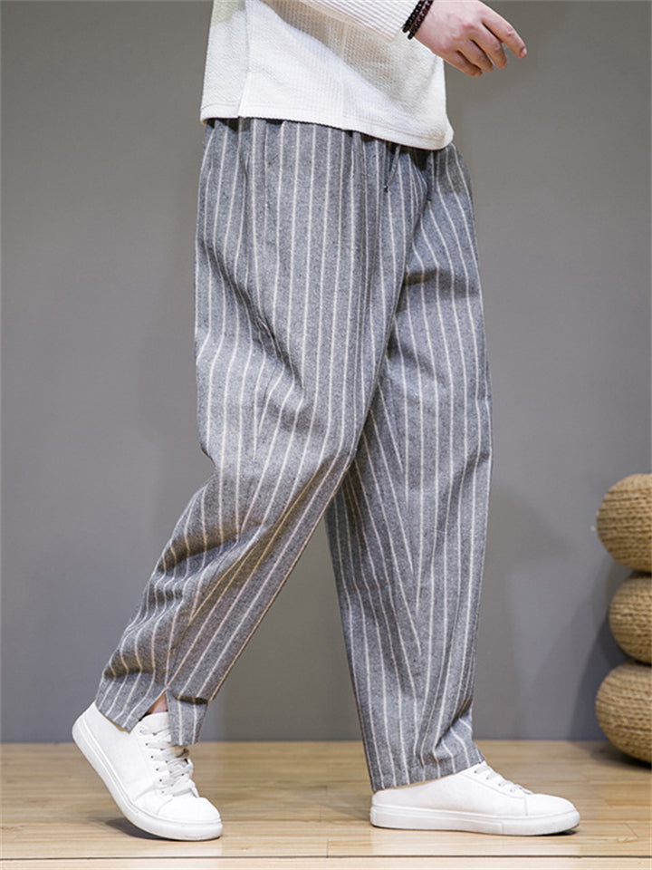 Spring Autumn Men's Fashionable Drawstring Striped Pants