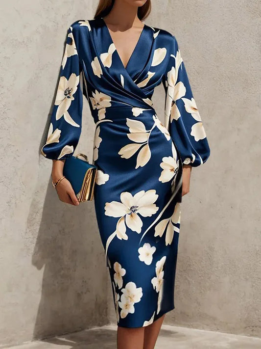 Floral Pleated Puff Sleeve Midi Dress