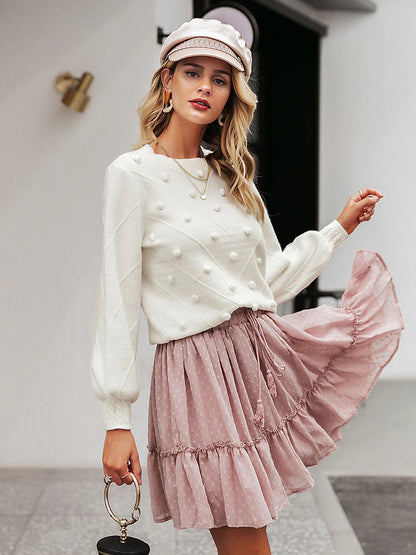 Round-Neck 3D Pom-Pom Oversized Knit Sweater