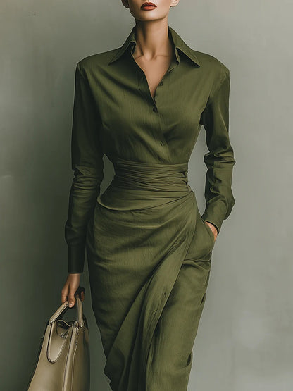 Army Green Cotton Blended Maxi Dress