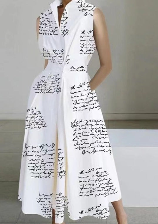 2024 Weiß-kleine Punkte Peter Pan Kragen Taschen Baumwolle Kleid Langarm