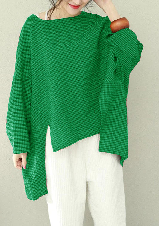 Bohemian asymmetrische Baumwolle Damen Fine Work blau kariert übergroße Tops
