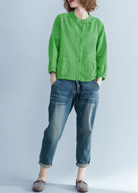 Französische Langarm-Leinenbluse, pakistanische Tunika-Tops, rotes Silhouettenhemd, kariert