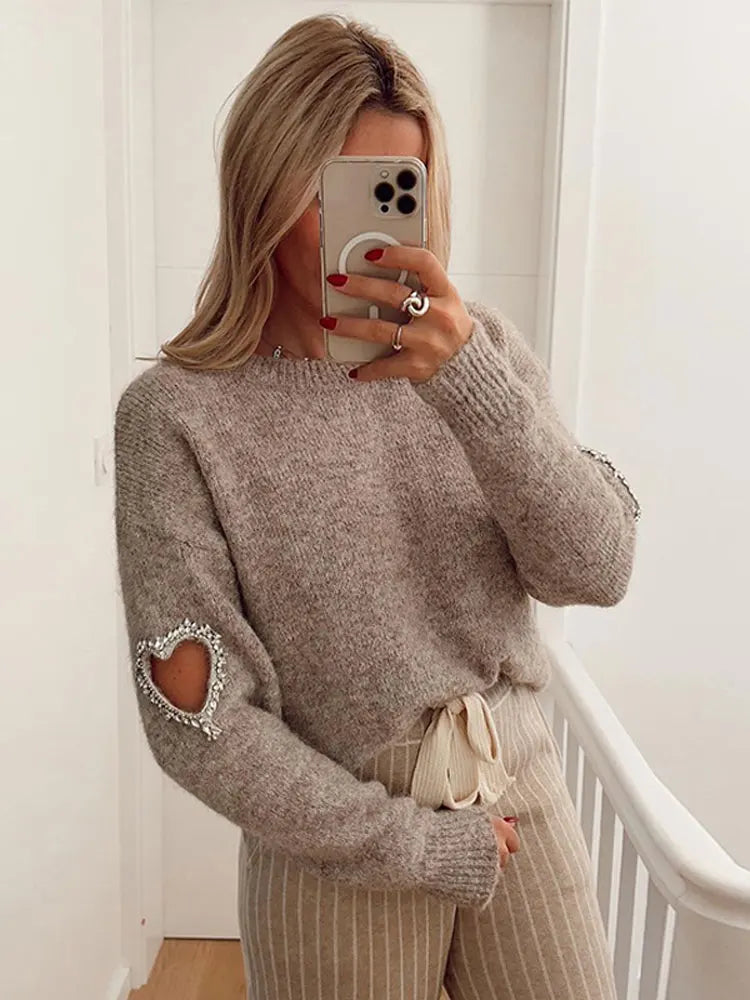 Tender Love Water Diamond Lace-Up Oversized Knit Cropped Top