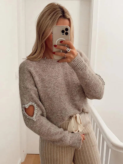 Tender Love Water Diamond Lace-Up Oversized Knit Cropped Top
