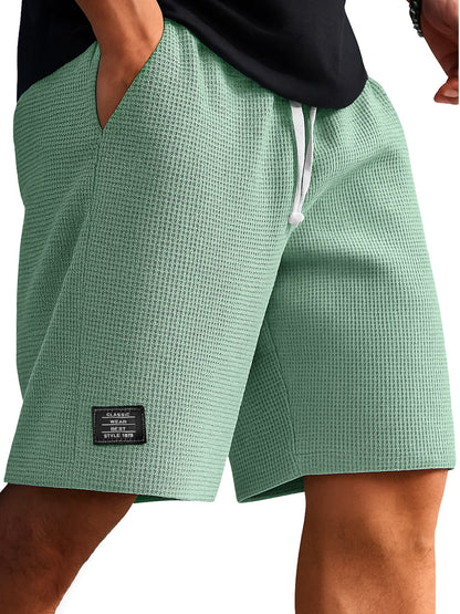 Men's Everyday Waffle Embroidered Logo Casual Solid Shorts