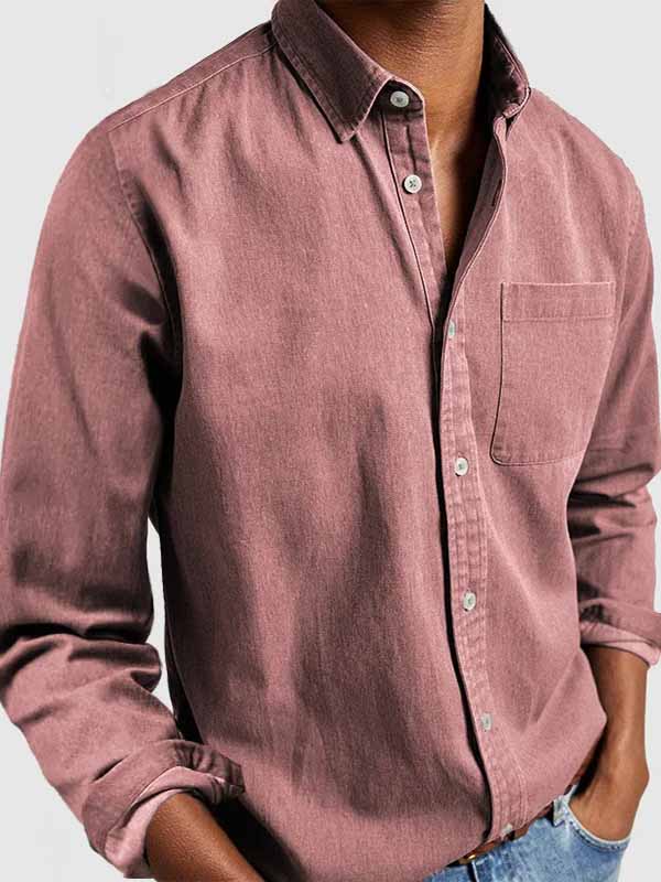 Men's Basics Vintage Washed 100% Cotton Pocket Long Sleeve Shirt