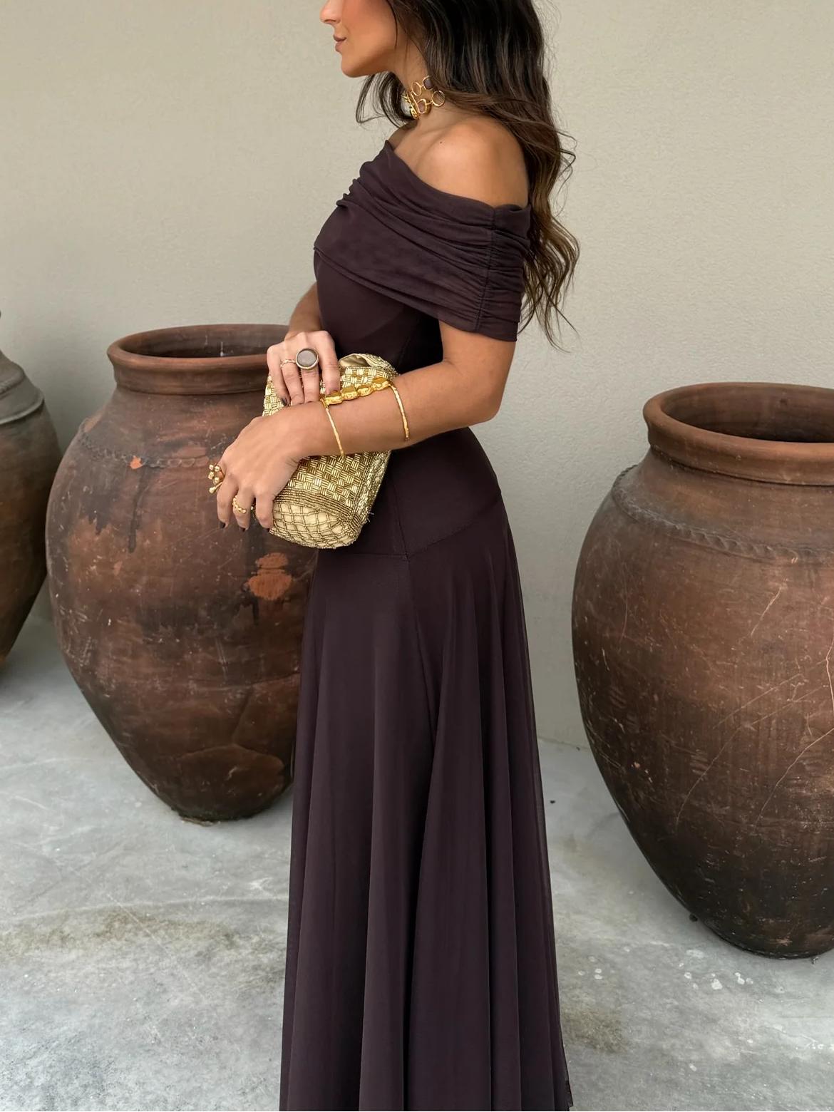 One Shoulder Mesh Maxi Dress
