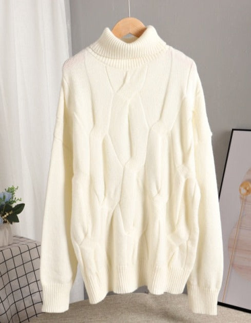 High-Neck 3D Cable-Knit Oversized Sweater