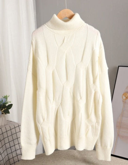 High-Neck 3D Cable-Knit Oversized Sweater