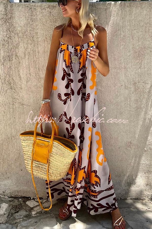 Ethnic Print Loose Cami Maxi Dress
