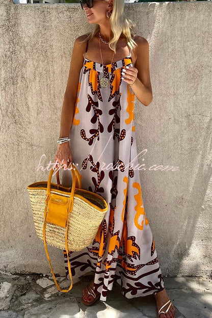 Ethnic Print Loose Cami Maxi Dress