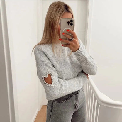 Tender Love Water Diamond Lace-Up Oversized Knit Cropped Top