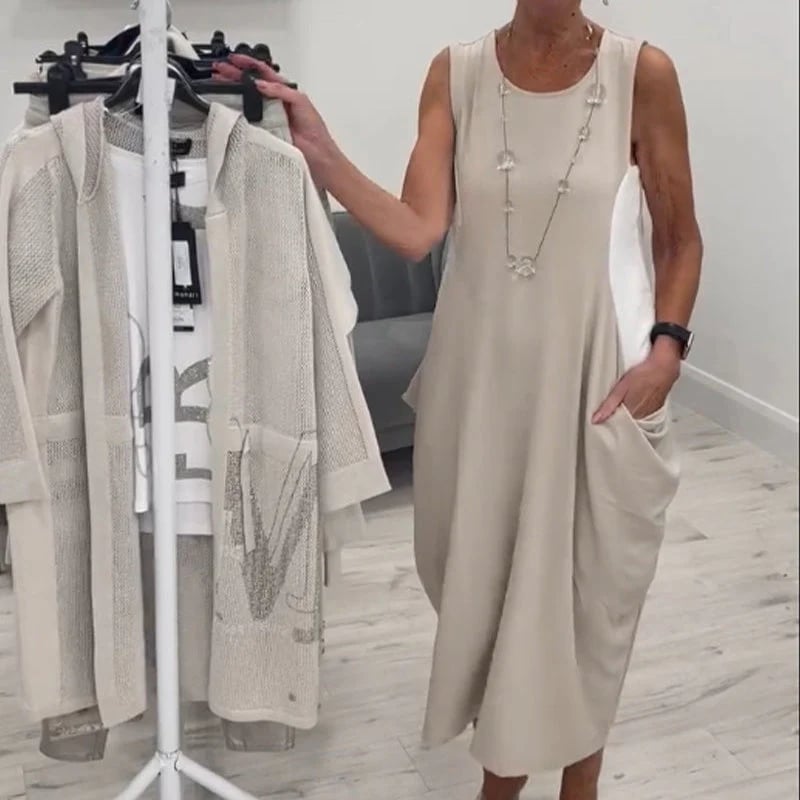 Sleeveless Pocket Midi Dress