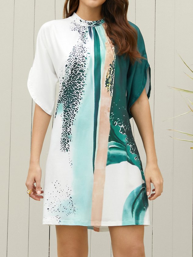 Half Turtleneck Casual Abstract Dress