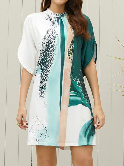 Half Turtleneck Casual Abstract Dress