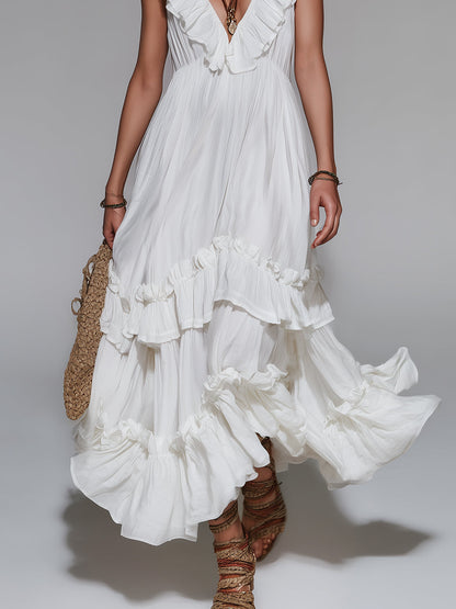 Vintage Sleeveless Maxi Dress With Ruffle Details