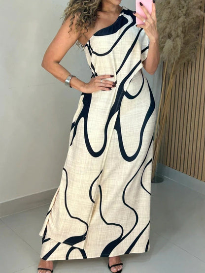 Abstract Off-Shoulder Maxi Dress