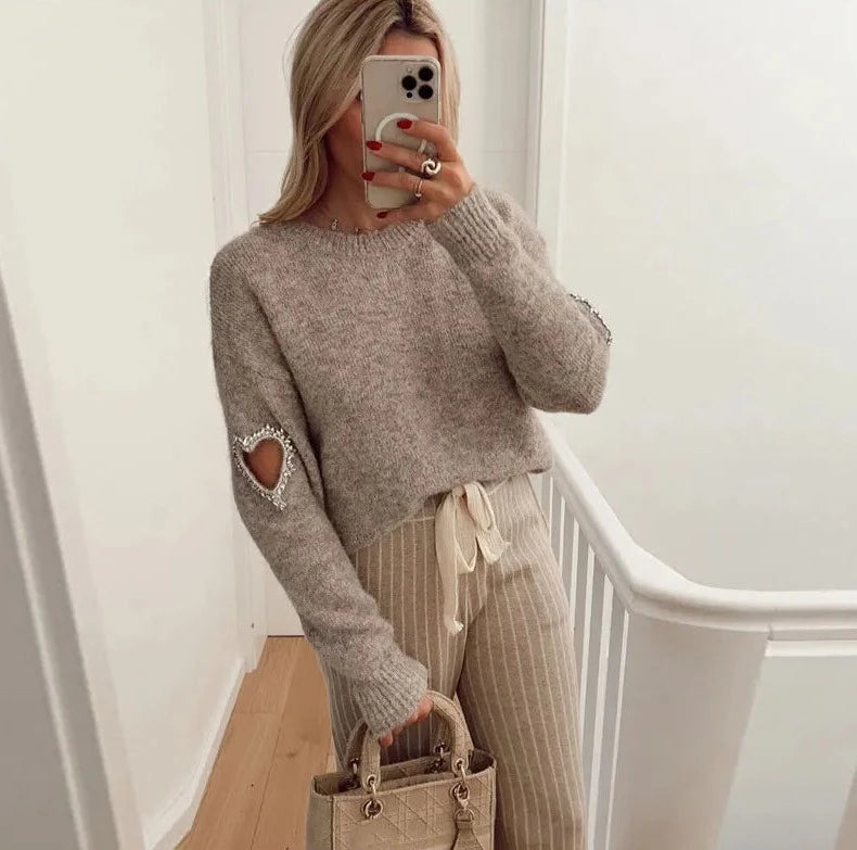 Tender Love Water Diamond Lace-Up Oversized Knit Cropped Top