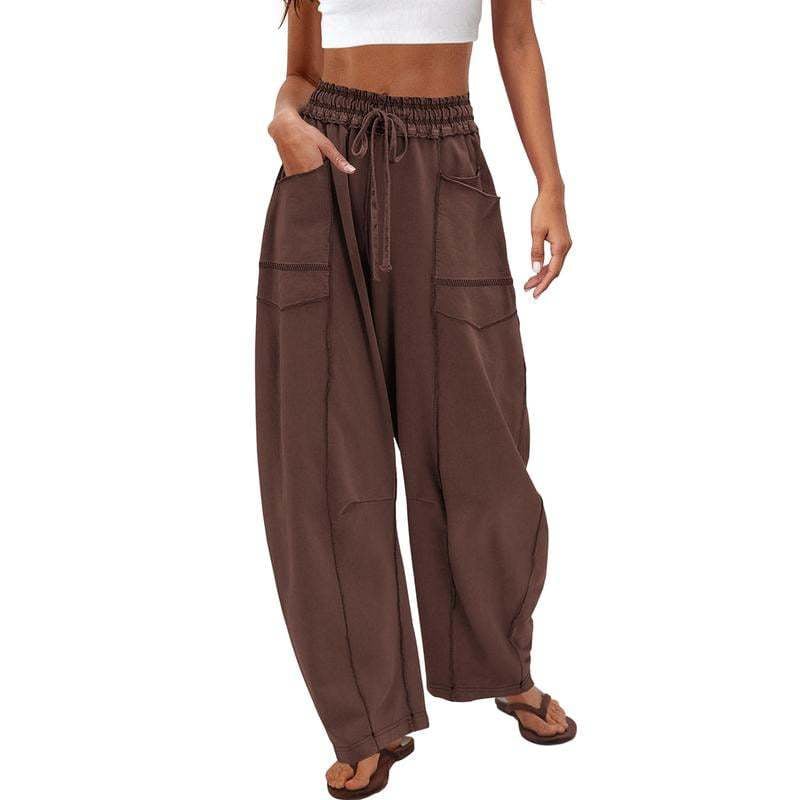 Womens Baggy Barrel Pants Wide Leg Lounge Drawstring Sweatpants with Pockets