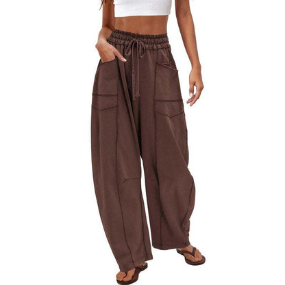 Womens Baggy Barrel Pants Wide Leg Lounge Drawstring Sweatpants with Pockets