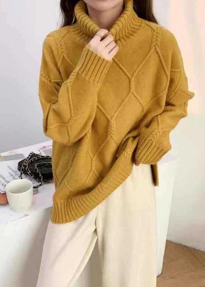 Aesthetic Navy Knitted Top High Neck Oversized Spring Sweaters - SooLinen